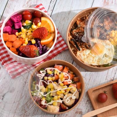 Custom Logo Disposable Kraft Paper Salad Bowls With Lids