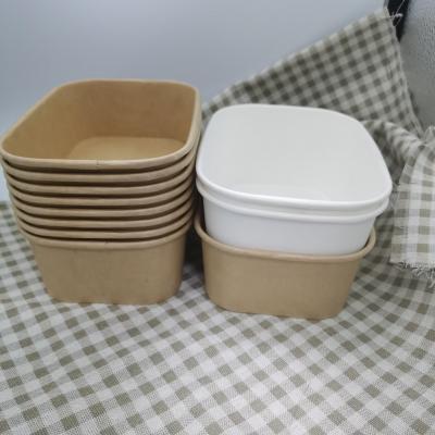 PLA Coated Kraft Paper Rectangle Bowl Takeaway With Lid