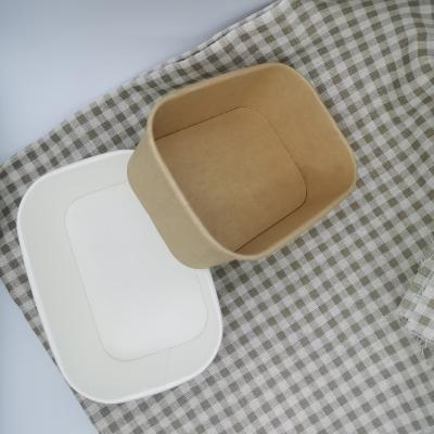 Kraft Paper Rectangle Bowl Takeaway With Lid