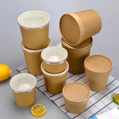 Disposable Biodegradable Takeaway Kraft Paper Soup Bowl With Lid
